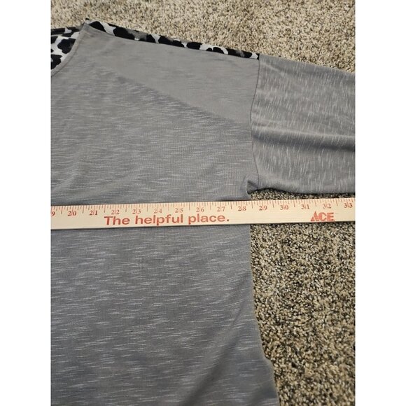 Womens Sz 26/28W Gray Leopard Print Long Sleeve Blouse Ruffle Mob Wife Soft - Picture 10 of 11